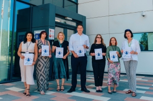  PCC Steve Turner and representatives from support agencies across Cleveland – the Halo Project, A Way Out, EVA Women's Aid, Barnardo's and Arch Teesside