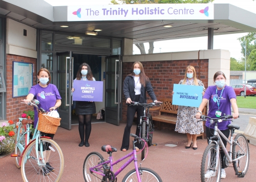 Claire Moore, Macmillan cancer support worker (left), Rachael Wilson, Jordan Carter and Janine Evans from our Hospitals Charity and Linsey Woodhouse personalised care officer